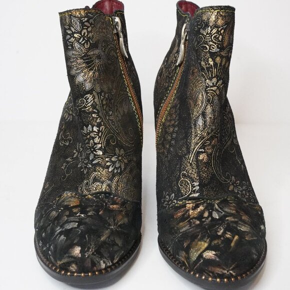 L'Artiste by Spring Step, SmokinHot Metallic Bootie Heels, Fiery, Bronze, Black - Picture 2 of 8